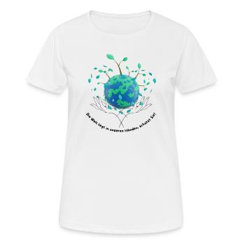 Die Welt liegt in unseren Händen, schütze Sie! - Frauen T-Shirt atmungsaktiv - Weiß - Vorne - AI Model Female 172 dark (172cm)