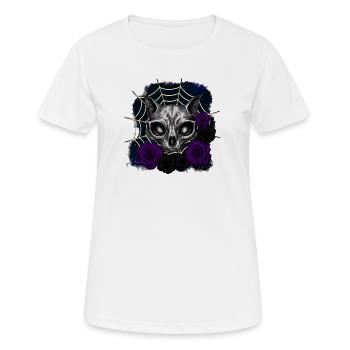 Katzenschädel im Spinnennetz und Nachtrosen - Frauen T-Shirt atmungsaktiv - Weiß - Vorne - AI Model Female 172 dark (172cm)