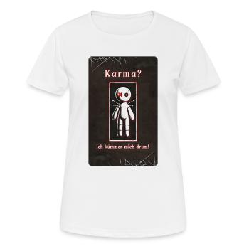 „Karma? Ich kümmere mich darum!“ - Frauen T-Shirt atmungsaktiv - Weiß - Vorne - AI Model Female 172 dark (172cm)