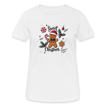 Joyeux bonhomme en pain d’épice avec canne à sucre - T-shirt respirant Femme - blanc - Devant - AI Model Female 172 dark (172cm)