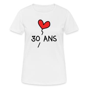 30. 30 ANS. 30e ANNIVERSAIRE. ANNIVERSAIRE 30 ANS. - T-shirt respirant Femme - blanc - Devant - AI Model Female 172 dark (172cm)