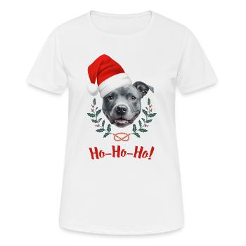 Tête de staffie bleu avec bonnet de père Noël - T-shirt respirant Femme - blanc - Devant - AI Model Female 172 dark (172cm)