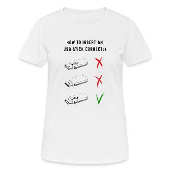 Comment insérer correctement une clé USB - T-shirt respirant Femme - blanc - Devant - AI Model Female 172 dark (172cm)