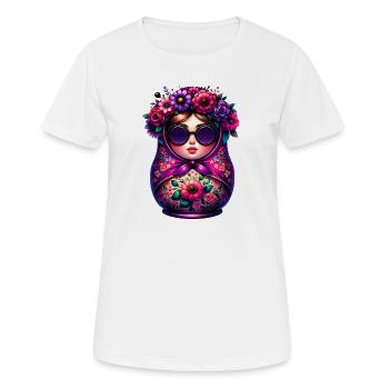 Russe Fille Matriochka Moscou avec des lunettes de soleil - T-shirt respirant Femme - blanc - Devant - AI Model Female 172 dark (172cm)