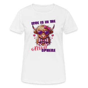 Love Is in the Moosphere Süßes Highland Cow Design - Frauen T-Shirt atmungsaktiv - Weiß - Vorne - AI Model Female 172 dark (172cm)
