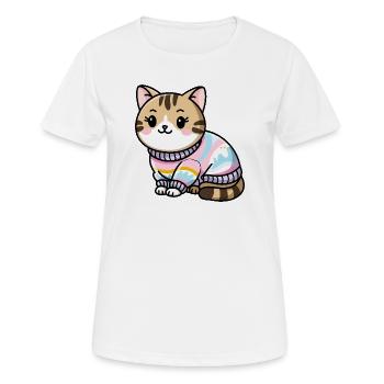 Kuscheliger Pullover Katze - Frauen T-Shirt atmungsaktiv - Weiß - Vorne - AI Model Female 172 dark (172cm)