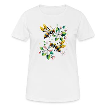 Des abeilles et des pommiers en fleurs aux couleurs harmonieuses - T-shirt respirant Femme - blanc - Devant - AI Model Female 172 dark (172cm)