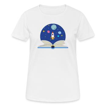 Livre ouvert avec scène spatiale, imagination et Avent - T-shirt respirant Femme - blanc - Devant - AI Model Female 172 dark (172cm)