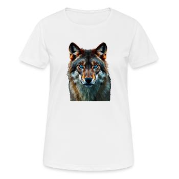 The Sapphire Gaze: Intense Portrait of a Wolf - Women's Breathable T-Shirt - white - Front - AI Model Female 172 dark (172cm)