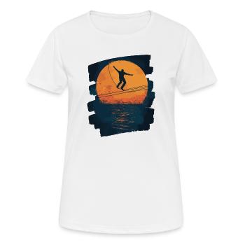 Slackline Slacklining Balance - Frauen T-Shirt atmungsaktiv - Weiß - Vorne - AI Model Female 172 dark (172cm)