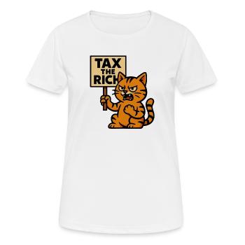 Angry Cat – Taxez les riches | Prostate sarcastique - T-shirt respirant Femme - blanc - Devant - AI Model Female 172 dark (172cm)
