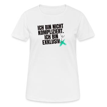 Ich bin nicht kompliziert. Ich bin exklusiv. - Frauen T-Shirt atmungsaktiv - Weiß - Vorne - AI Model Female 172 dark (172cm)