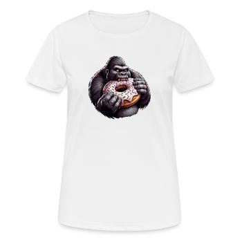 Lustiger Gorilla mit Donut Cartoon Naschen - Frauen T-Shirt atmungsaktiv - Weiß - Vorne - AI Model Female 172 dark (172cm)