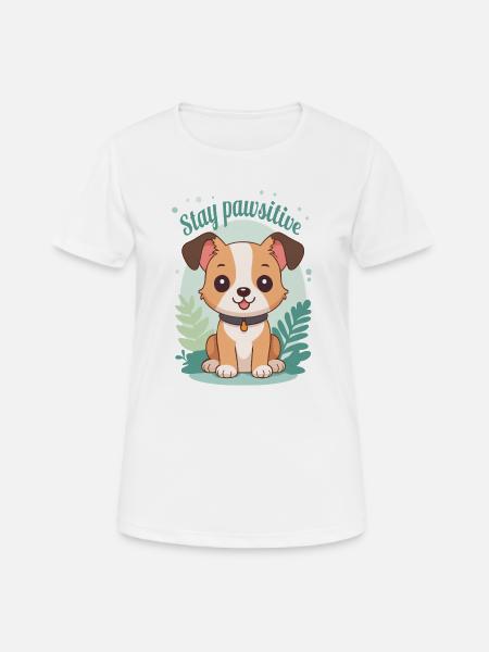 Stay Pawsitive - Conception de chien de dessin animé mignon - T-shirt respirant Femme - blanc