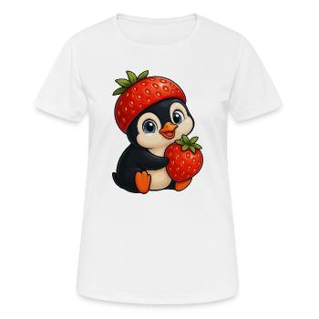 Cute penguin with strawberry fruity cartoon - Women's Breathable T-Shirt - white - Front - AI Model Female 172 dark (172cm)