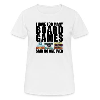 Ich habe zu viele Brettspiele - lustiger Spruch - Frauen T-Shirt atmungsaktiv - Weiß - Vorne - AI Model Female 172 dark (172cm)