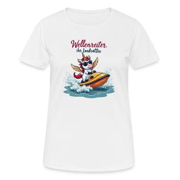 Wellenreiter-Einhorn - Frauen T-Shirt atmungsaktiv - Weiß - Vorne - AI Model Female 172 dark (172cm)