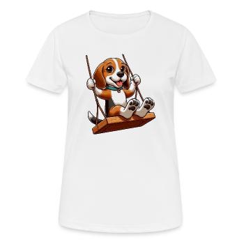 Beagle joyeux sur balançoire chien de terrain de jeu - T-shirt respirant Femme - blanc - Devant - AI Model Female 172 dark (172cm)