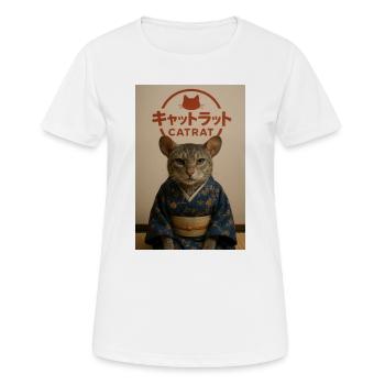 L’élégance du chat en kimono - T-shirt respirant Femme - blanc - Devant - AI Model Female 172 dark (172cm)