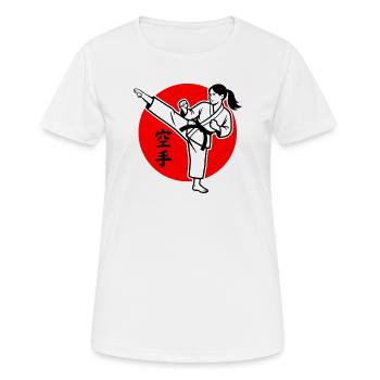 Karate Yokogeri weiblich - Frauen T-Shirt atmungsaktiv - Weiß - Vorne - AI Model Female 172 dark (172cm)