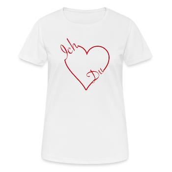 Rotes Herz mit Schriftzug Ich & Du - Frauen T-Shirt atmungsaktiv - Weiß - Vorne - AI Model Female 172 dark (172cm)