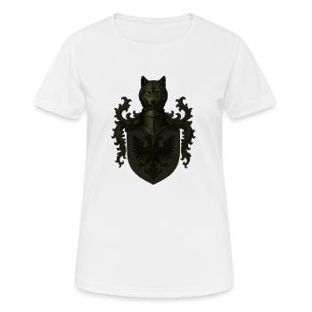Jerrik Joris von Josten – Wolf & Doppeladler Crest - Frauen T-Shirt atmungsaktiv - Weiß - Vorne - AI Model Female 172 dark (172cm)