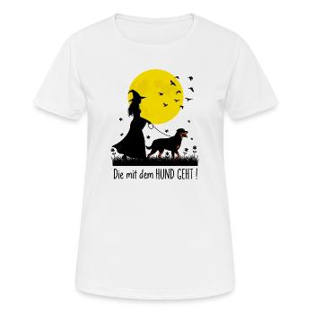 Die mit dem Rottweiler geht ! - Frauen T-Shirt atmungsaktiv - Weiß - Vorne - AI Model Female 172 dark (172cm)