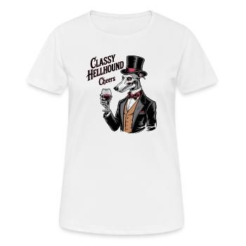 Classy Hellhound with Wine Glass - Women's Breathable T-Shirt - white - Front - AI Model Female 172 dark (172cm)