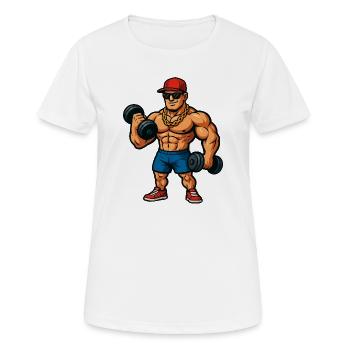 Bodybuilder mit Goldkette und Hanteln - Frauen T-Shirt atmungsaktiv - Weiß - Vorne - AI Model Female 172 dark (172cm)