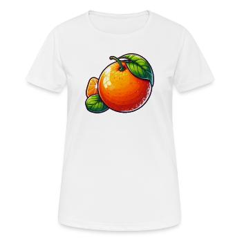 Illustration einer Mandarine mit grünen Blättern - Frauen T-Shirt atmungsaktiv - Weiß - Vorne - AI Model Female 172 dark (172cm)