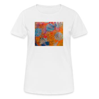 Abstrakte bunte Kreise auf lebhaftem Hintergrund - Frauen T-Shirt atmungsaktiv - Weiß - Vorne - AI Model Female 172 dark (172cm)