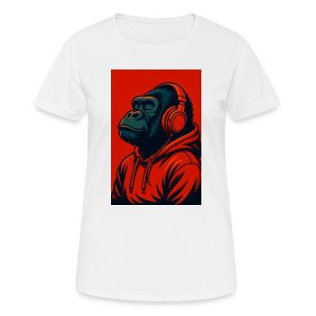 Gorilla in Hoodie with Headphones - Women's Breathable T-Shirt - white - Front - AI Model Female 172 dark (172cm)