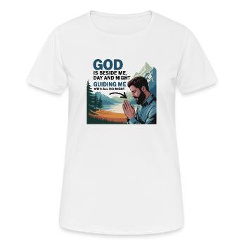 Glaube und Gebet – Gott ist bei mir - Frauen T-Shirt atmungsaktiv - Weiß - Vorne - AI Model Female 172 dark (172cm)