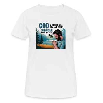 Glaube und Gebet – Gott ist bei mir - Frauen T-Shirt atmungsaktiv - Weiß - Vorne - AI Model Female 172 dark (172cm)