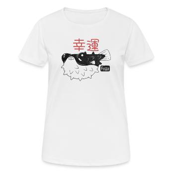 Poisson Fugu - 'Bonne chance' - T-shirt respirant Femme - blanc - Devant - AI Model Female 172 dark (172cm)