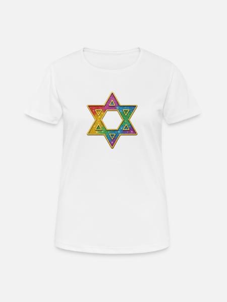 Davidstern | Regenbogen Glitzer Davidstern - Frauen T-Shirt atmungsaktiv - Weiß
