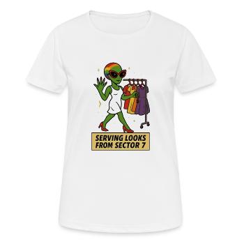 Alien Fashionista T-Shirt – LGBTQ+ Pride Tee - Frauen T-Shirt atmungsaktiv - Weiß - Vorne - AI Model Female 172 dark (172cm)