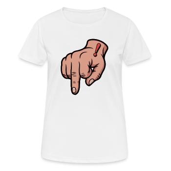 Illustration d'une main avec un point d'exclamation rouge en gras - T-shirt respirant Femme - blanc - Devant - AI Model Female 172 dark (172cm)