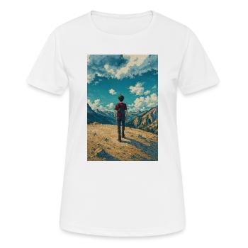 Explorateur en Montagne sur Paysage Ciel Bleu - T-shirt respirant Femme - blanc - Devant - AI Model Female 172 dark (172cm)