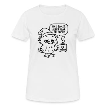 Morgenmuffel Vogel_mit_Kaffeetasse_und_Sprechblase - Frauen T-Shirt atmungsaktiv - Weiß - Vorne - AI Model Female 172 dark (172cm)