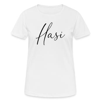 Hasi / Conception de l’écriture manuscrite - T-shirt respirant Femme - blanc - Devant - AI Model Female 172 dark (172cm)
