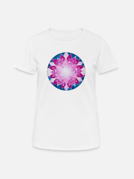 BlumenMandala in Magenta, Pink und Blau - Frauen T-Shirt atmungsaktiv - Weiß