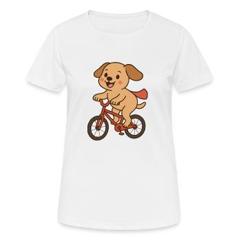 Verspielter Hund auf Fahrrad - Frauen T-Shirt atmungsaktiv - Weiß - Vorne - AI Model Female 172 dark (172cm)
