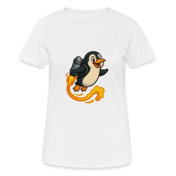 Vol de fusée pingouin ludique - T-shirt respirant Femme - blanc - Devant - AI Model Female 172 dark (172cm)