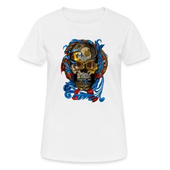 Barock Skull mit Blau Bändern - Frauen T-Shirt atmungsaktiv - Weiß - Vorne - AI Model Female 172 dark (172cm)