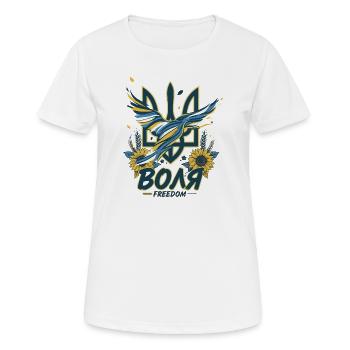 Wolja Freiheits-Dreizack - Frauen T-Shirt atmungsaktiv - Weiß - Vorne - AI Model Female 172 dark (172cm)