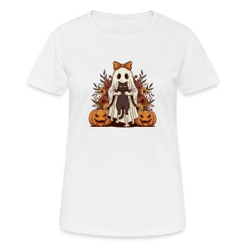 Ghost & Black Cat — Halloween Spooky Cat Lover - T-shirt respirant Femme - blanc - Devant - AI Model Female 172 dark (172cm)