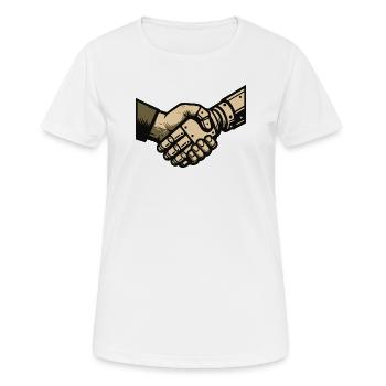 Poignée de main entre l’homme et la machine - T-shirt respirant Femme - blanc - Devant - AI Model Female 172 dark (172cm)