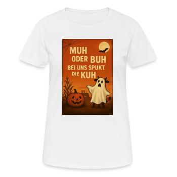 Spukkuh Halloween: MuH oder Buh - Frauen T-Shirt atmungsaktiv - Weiß - Vorne - AI Model Female 172 dark (172cm)