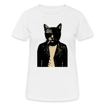 Noir Cat in Leather - Women's Breathable T-Shirt - white - Front - AI Model Female 172 dark (172cm)